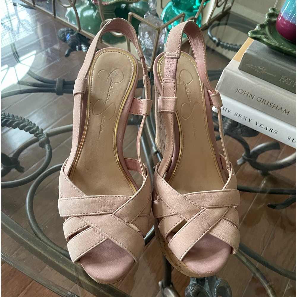 JESSICA SIMPSON BLUSH NUBUCK WEDGES SZ 61/2